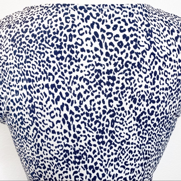 Kaileigh Navy & White Leopard Peplum Blouse - Picture 5 of 6